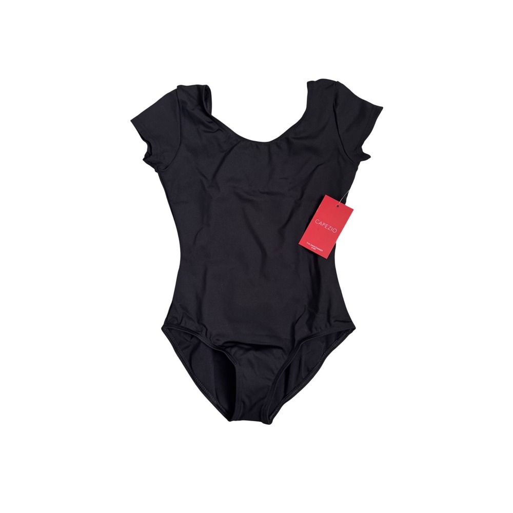 Capezio Girls Black Short Sleeve Leotard TB132C Size L Dance Ballet Gymnastics